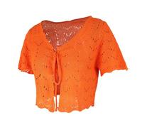 Bolero De Punto De Ganchillo para Mujer Manga Corta con Lazo Frontal Frente Abierto Cárdigan Ligero Abrigo Corto De Ganchillo para Bodas y Fiestas Color Naranja Talla XL.