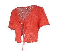 Bolero De Punto De Ganchillo para Mujer Manga Corta con Lazo Frontal Frente Abierto Cárdigan Ligero Abrigo Corto De Ganchillo para Bodas y Fiestas Color Rojo Sandía Talla M