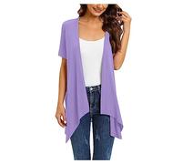 Bolero de verano elegante para mujer, cárdigan informal de manga corta, chaqueta de hombro frontal abierta, cárdigan festivo, tallas grandes, chaqueta de verano larga, chaqueta bolero de playa, morado