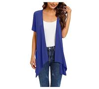 Bolero de verano elegante para mujer, cárdigan informal de manga corta, chaqueta de hombro frontal abierta, cárdigan festivo, tallas grandes, chaqueta de verano larga, chaqueta bolero de playa, azul
