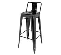 Bolero DL882 Bistro - Taburetes Altos de Acero con Respaldo, Color Negro, Set de 4 para Cocina, Bar y Desayuno