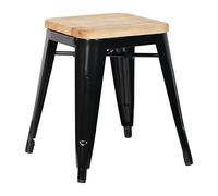 Bolero GM635 acero Bistro baja taburete con asiento de madera Pad, Negro (Pack de 4)