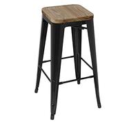 Bolero GM640 acero Bistro baja taburete con asiento de madera Pad, Negro (Pack de 4)