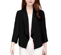 Bolero Jacke Damen Festlich,Bolero De Verano para Mujer Cárdigan De Gasa con Mangas 3/4 Frente Abierto Chal Transparente Chaquetas Cortas Finas para Noche Boda Negro Talla XS