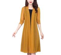 Bolero Jacke Damen Festlich,Cárdigan Largo Transparente para Mujer Mangas 3/4 Frente Abierto Fino Ligero De Verano Tipo Kimono Suelto para Bañador Bikini Pareo Amarillo XXL