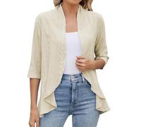 Bolero Legere Mujer Verano 2025 Nuevo Abrigo Mujer Primavera Corto Cárdigan Chaleco de Gran Tamaño Color Sólido Abrigo Transpirable Abrigos Mangas 3/4 Ropa Versátil Salón Rebeca Chaqueta, beige, M