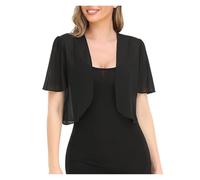 Bolero Mujer Cárdigan de Verano for Mujer, Blusa de Gasa, Bolero Abierto Frontal, Manga Corta, Corto(Black,S)
