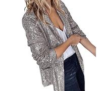 Bolero Mujer Festivo Gris Plata Brillo - Traje de los años 80 Mujer Blazer - Chaqueta Larga Brillante Bolero Elegante Festivo Vestido de Noche Ligero Festivo Largo Blazer Moderno Fiesta Larga Blazer