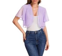 Bolero Mujer Gasa Cardigan Verano Elegante Chaqueta Cárdigans Torera Ligero Casual Chiffon Top Manga Corta para Fiesta Vestido Boda Lavender S