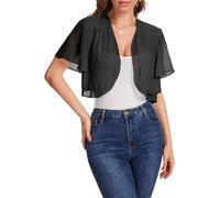 Bolero Mujer Gasa Cardigan Verano Elegante Chaqueta Cárdigans Torera Ligero Casual Chiffon Top Manga Corta para Fiesta Vestido Boda Black XL