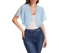 Bolero Mujer Gasa Cardigan Verano Elegante Chaqueta Cárdigans Torera Ligero Casual Chiffon Top Manga Corta para Fiesta Vestido Boda Blue L