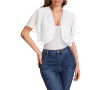 Bolero Mujer Gasa Cardigan Verano Elegante Chaqueta Cárdigans Torera Ligero Casual Chiffon Top Manga Corta para Fiesta Vestido Boda White S