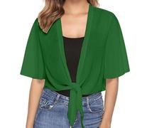 Bolero Mujer Gasa Festiva Chaqueta de Hombro Manga Corta Verano Cardigan Ligero Blusa para Nudo Elegante Delgada Chaqueta Bolero Corto Chaquetas Hombros Ponchos Frente Abierto Transparente, verde