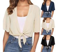 Bolero Mujer Manga Corta - Cardigan Mujer Gran Tamaño Bolero Color Sólido Top Casual Bolero Gasa Bolero Leger Cardigan Refrescante Blusa 2025 Nuevo Top Outdoor Beach Tops, Negro , S