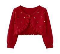 Bolero Shrug Cardigan Niñas Suéteres de Punto de Algodón de Manga Larga Chal de Un Botón Lunes de Polka Chaqueta Tejido Primavera y Otoño Abrigos Chlidren Vestido Cover Up para 3-10 Años