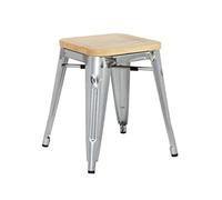 Bolero Taburete bajo de acero con asiento de madera galvanizado (4 unidades)