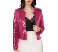 Bolero Tipo cárdigan para Mujer, con Lentejuelas, Manga Larga, Chaqueta Estilo Blazer sin Cuello, Brillante y destellante, Ideal para Fiestas y Discotecas. (Fuchsia,3XL)