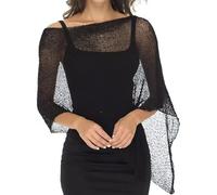 Bolero Tipo Poncho Transparente, Boleros y Shrugs de Malla Asimétrica, Ponchos y Capas de Punto, Tops Ligeros Crochet for Verano(Negro)