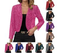 Boleros brillantes para mujer, elegante, festivo, lentejuelas, cárdigan de fiesta, chaqueta de malla transpirable, para festivales y noche, carnaval, disfraz, manga larga, ropa para mujer, en varios