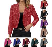 Boleros brillantes para mujer, elegante, festivo, lentejuelas, cárdigan de fiesta, chaqueta de malla transpirable, para festivales y noche, carnaval, disfraz, manga larga, ropa para mujer, en varios