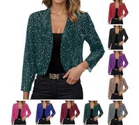 Boleros brillantes para mujer, elegante, festivo, lentejuelas, cárdigan de fiesta, chaqueta de malla transpirable, para festivales y noche, carnaval, disfraz, manga larga, ropa para mujer, en varios