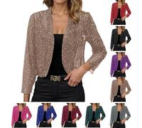 Boleros brillantes para mujer, elegante, festivo, lentejuelas, cárdigan de fiesta, chaqueta de malla transpirable, para festivales y noche, carnaval, disfraz, manga larga, ropa para mujer, en varios
