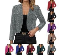 Boleros brillantes para mujer, elegante, festivo, lentejuelas, cárdigan de fiesta, chaqueta de malla transpirable, para festivales y noche, carnaval, disfraz, manga larga, ropa para mujer, en varios