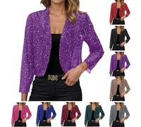 Boleros brillantes para mujer, elegante, festivo, lentejuelas, cárdigan de fiesta, chaqueta de malla transpirable, para festivales y noche, carnaval, disfraz, manga larga, ropa para mujer, en varios