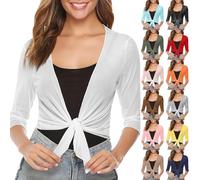 Boleros Mujer Velo - Cárdigan Mujer Verano Leger Bolero Lazo Abrigo Casual Chaleco Corto Abrigos Mangas 3/4 Ropa Exterior Bolero Verano Bolero Chal Cardigan Refrescante Blusa 2025 Top, azul marino, S