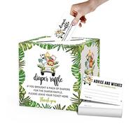 Boletos para rifa de pañales y tarjetas de consejos para baby shower, 1 caja de colección de tarjetas y 50 boletos, caja de tarjetas de baby shower de animales de la selva, recuerdos de fiesta,