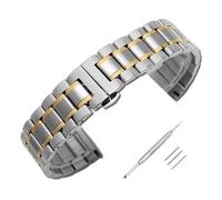 BOLEXA acero inoxidable correa reloj 12 14 16 18 19 20 21 22 24mm Full Stainless Steel Strap Flat Head/Elbow Dual Purpose Metal Watch Band with Butterfly Buckle(Silver Gold,22mm)