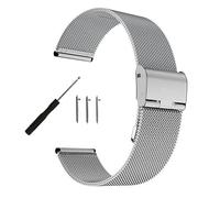 BOLEXA acero inoxidable correa reloj 14 16 18 20 22 24mm Quick Release Stainless Steel & Milanese Watch Strap Metal Folding Watch Buckle Universal Watch Accessories(Silvera,16mm)