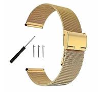 BOLEXA acero inoxidable correa reloj 14 16 18 20 22 24mm Quick Release Stainless Steel & Milanese Watch Strap Metal Folding Watch Buckle Universal Watch Accessories(Golda,14mm)