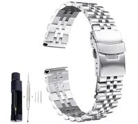 BOLEXA acero inoxidable correa reloj Correa de reloj de acero inoxidable de gran tamaño, 18, 19, 20, 21, 22, 23, 24, 26, 28 y 30 mm de ancho, correa universal de cabeza plana de calidad(Silver,19mm)