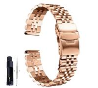 BOLEXA acero inoxidable correa reloj Correa de reloj de acero inoxidable de gran tamaño, 18, 19, 20, 21, 22, 23, 24, 26, 28 y 30 mm de ancho, correa universal de cabeza plana de calidad(Rose gold,24mm