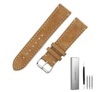 BOLEXA Correa de reloj de cuero de ante Vintage, correa de reloj hecha a mano de 18mm, 20mm, 22mm y 24mm for hombres y mujeres, correa de repuesto for reloj (Color : Light brown white, Size : 22mm)