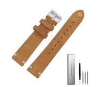 BOLEXA Correa de reloj de gamuza de cuero genuino, correas de reloj Retro, gris y marrón, pulsera con costuras de 20mm y 22mm, piezas de repuesto for reloj (Color : Light brown, Size : 20mm)