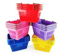 Boley Juego de 20 cestas apilables de plástico pequeñas de 10 x 6 pulgadas con asas, contenedores de aula en colores brillantes