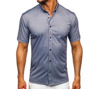BOLF Hombre Camisa de Manga Corta Cuello Americano Abotonada Camisa de Algodón Casual Slim fit Shirt Ocio Outdoor Estilo Casual 2005 Azul XL [2B2]