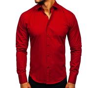 BOLF Hombre Camisa de Manga Larga Camisa Oficial Elegante Camisa de Negocios Camisa de Vestir Clásico Slim Fit Estilo Casual 1703 Rojo Burdeos M [2B2]
