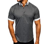 BOLF Hombre Camisa de Rayas De Manga Corta Abotonada de Algodón Elegante Negocios Traje Verano Fiesta Ocio Slim Fit Logo Estilo Casual 1808 Negro L [2B2]