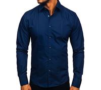BOLF Hombre Camisa Elegante De Manga Larga Cuello clásico Abotonada Camisa de Algodón versátil Camisa univeral Slim fit Shirt Ocio Outdoor Estilo Casual 6944 Azul Oscuro L [2B2]