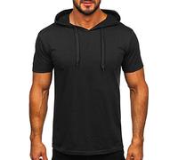 BOLF Hombre Camiseta de Manga Corta con Capucha T-Shirt Básico Deporte Ocio Outdoor Logo Slim Fit Estilo Diario 8T89 Negro XL [3C3]