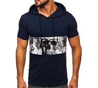 BOLF Hombre Camiseta de Manga Corta de Algodón con Capucha Impresión T-Shirt Básico Deporte Slim Fit Print Ocio Outdoor Estilo Diario 8T971 Azul Oscuro M [3C3]