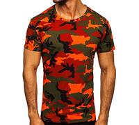 BOLF Hombre Camiseta de Manga Corta Escote Redondo Camuflaje T-Shirt Crew Neck Entrenamiento Deporte Estilo Diario S807 Verde-Naranja M [3C3]