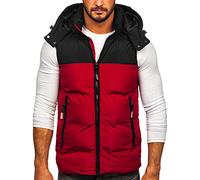 BOLF Hombre Chaleco acolchado con Capucha Cazadora Cierre de Cremallera Chaqueta sin Manga Cuello Elevado Estilo Deportivo 1189 Burdeos M [1U1]