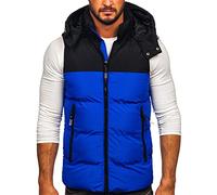 BOLF Hombre Chaleco Acolchado con Capucha Cazadora Cierre de Cremallera Chaqueta sin Manga Cuello Elevado Estilo Deportivo 1189 Azul L [1U1]