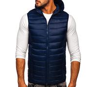 BOLF Hombre Chaleco acolchado con Capucha Cierre de Cremallera Chaqueta sin Manga Cazadora Plumifero Jacket Jogging Zip Outdoor Estilo Deportivo 13072 Azul Oscuro M [1U1]