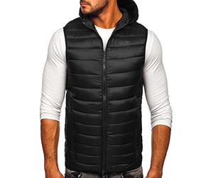 BOLF Hombre Chaleco acolchado con Capucha Cierre de Cremallera Chaqueta sin Manga Cazadora Plumifero Jacket Jogging Zip Outdoor Estilo Deportivo 13072 Negro M [1U1]