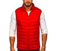 BOLF Hombre Chaleco acolchado con Capucha Cierre de Cremallera Cuello alto sin Manga Ropa Abrigo Plumíferos Deporte Chaqueta Básico Outdoor Estilo Casual LY32 Rojo M [4D4]